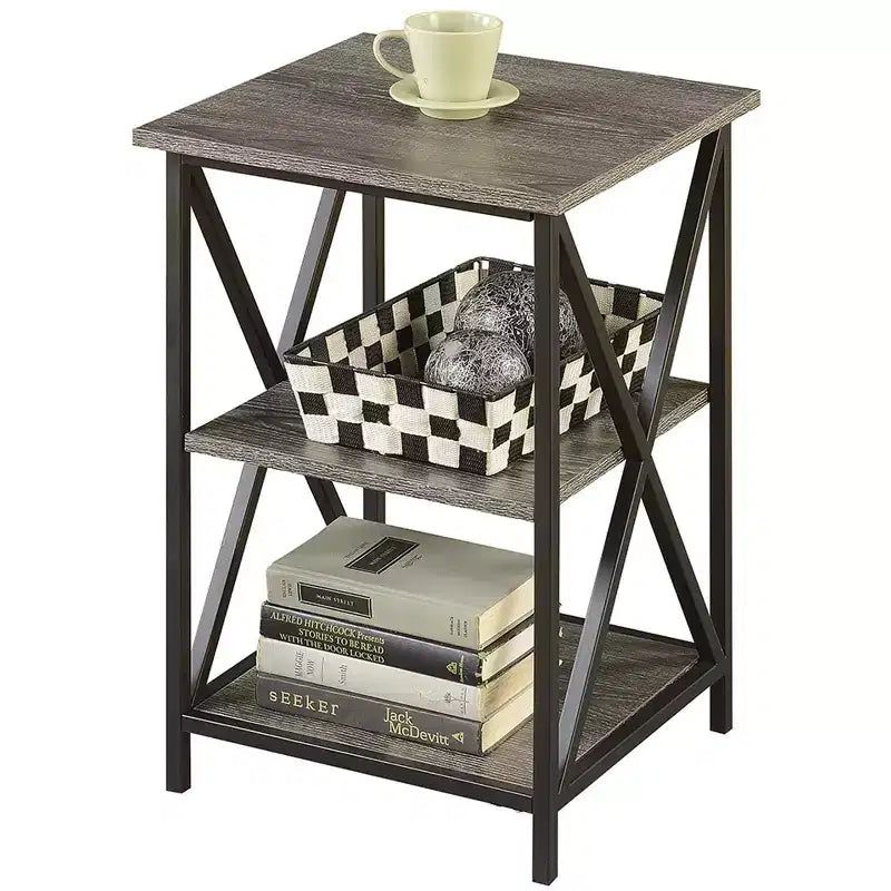 3-Tier Rectangle Metal End Table, Black Cross Frame, 24"H x 15.75"W, Multiple Finishes