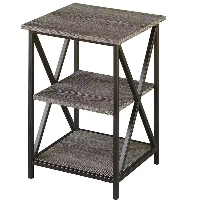 3-Tier Rectangle Metal End Table, Black Cross Frame, 24"H x 15.75"W, Multiple Finishes