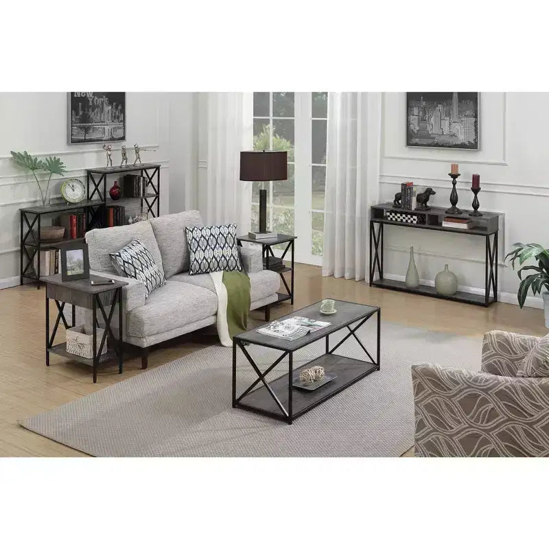 3-Tier Rectangle Metal End Table, Black Cross Frame, 24"H x 15.75"W, Multiple Finishes