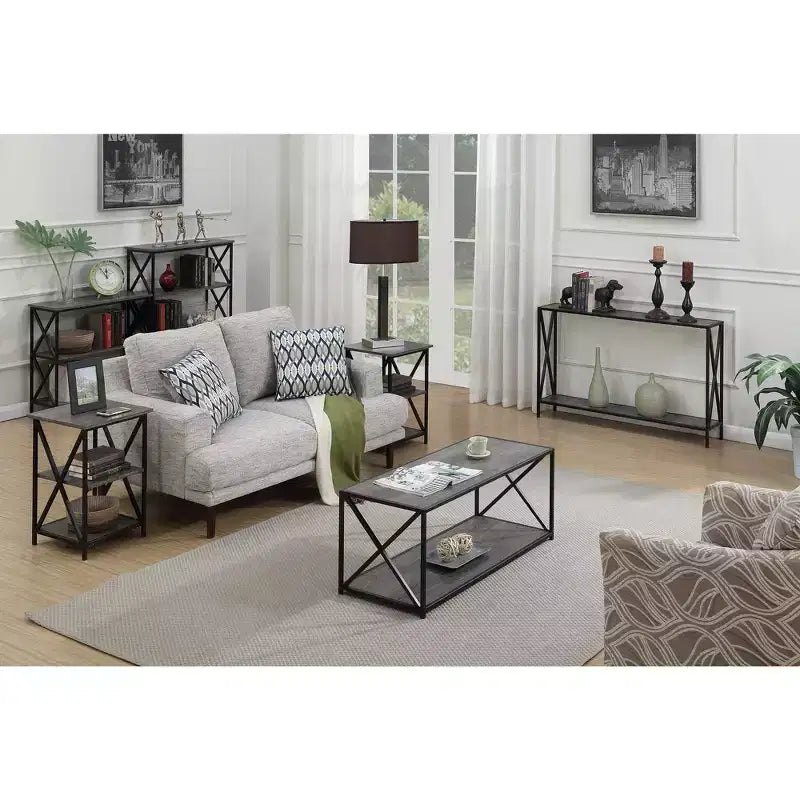 3-Tier Rectangle Metal End Table, Black Cross Frame, 24"H x 15.75"W, Multiple Finishes