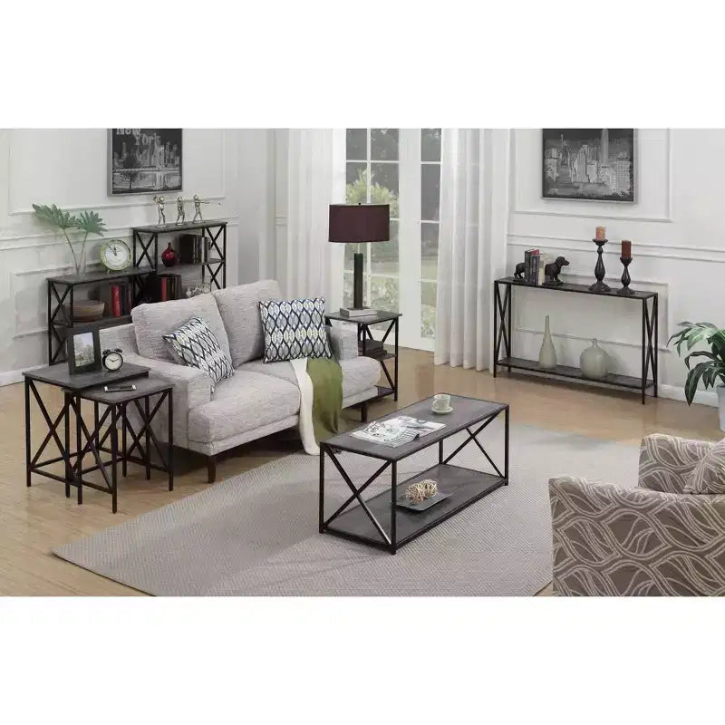 3-Tier Rectangle Metal End Table, Black Cross Frame, 24"H x 15.75"W, Multiple Finishes