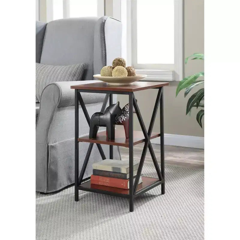 3-Tier Rectangle Metal End Table, Black Cross Frame, 24"H x 15.75"W, Multiple Finishes