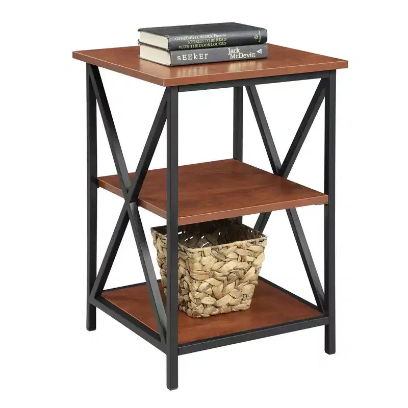 3-Tier Rectangle Metal End Table, Black Cross Frame, 24"H x 15.75"W, Multiple Finishes
