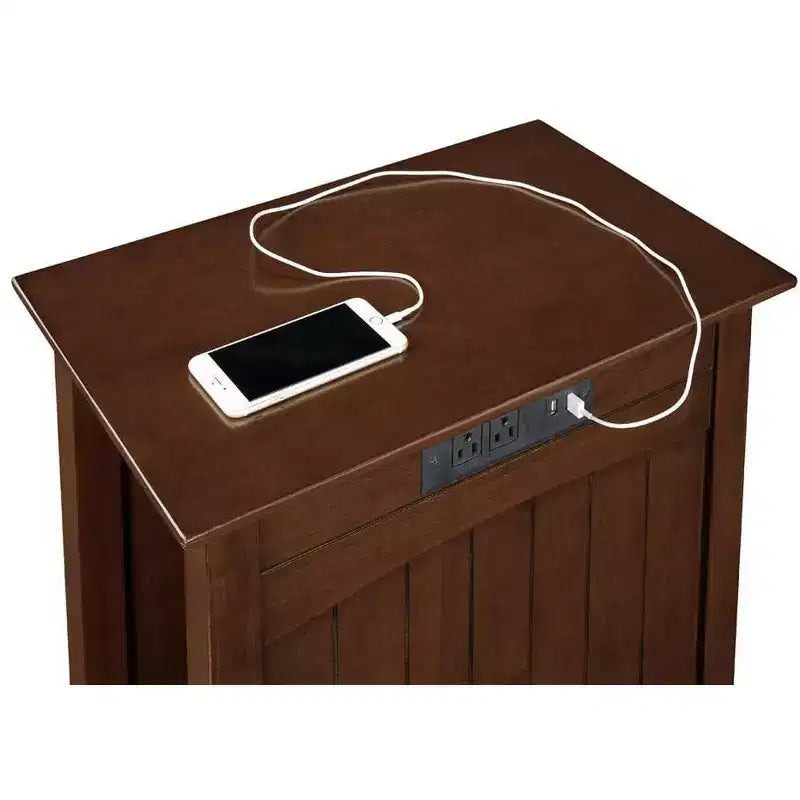 Table d'appoint rectangulaire en bois avec station de recharge intégrée, 2 prises et 2 ports USB, noire