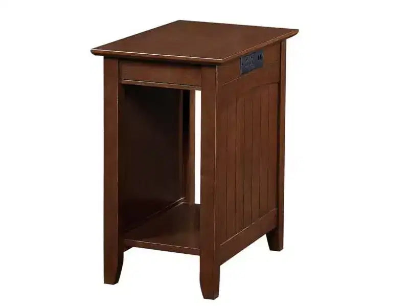 Table d'appoint rectangulaire en bois avec station de recharge intégrée, 2 prises et 2 ports USB, noire