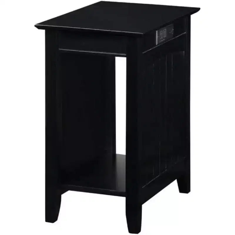 Rectangle Wood End Table with Built-In Charging Station, 2 Outlets & 2 USB Ports, Black
