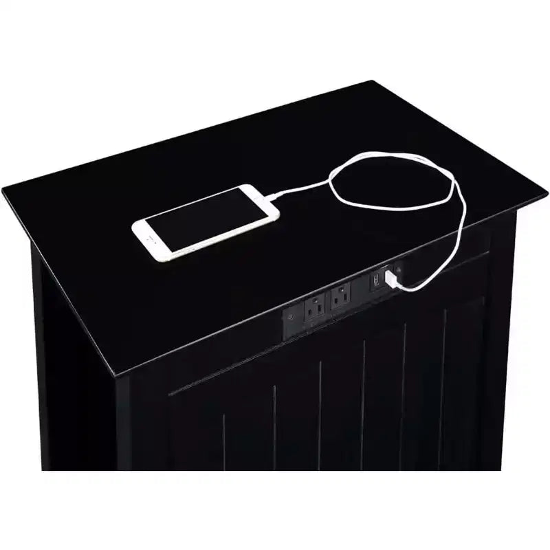 Table d'appoint rectangulaire en bois avec station de recharge intégrée, 2 prises et 2 ports USB, noire