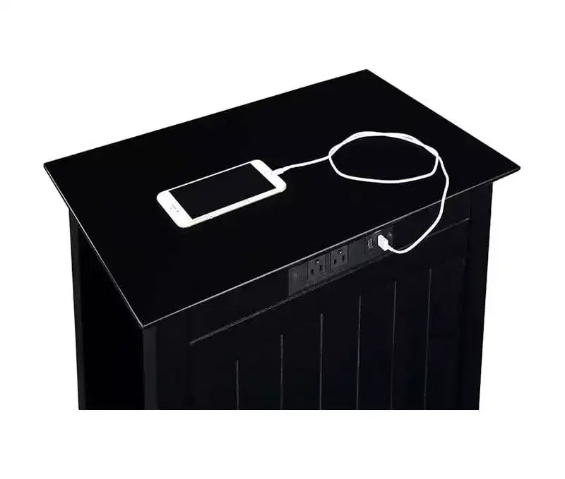 Table d'appoint rectangulaire en bois avec station de recharge intégrée, 2 prises et 2 ports USB, noire