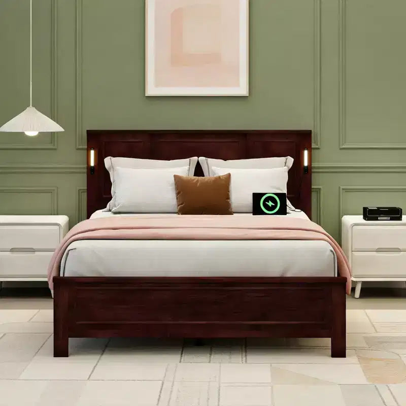 Lit moderne en bois avec tête de lit haute, Lit plateforme, Plusieurs tailles