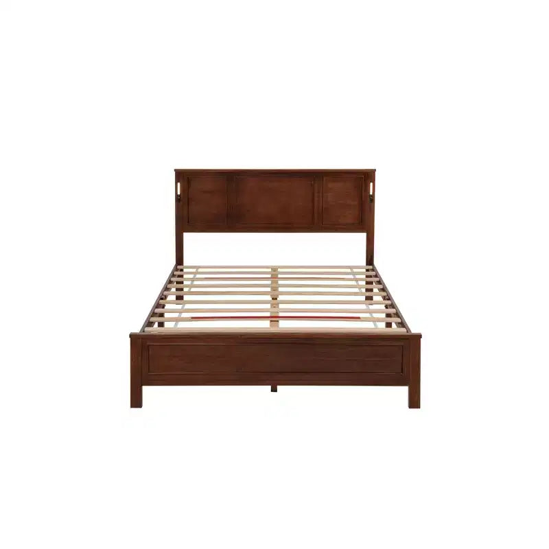 Lit moderne en bois avec tête de lit haute, Lit plateforme, Plusieurs tailles