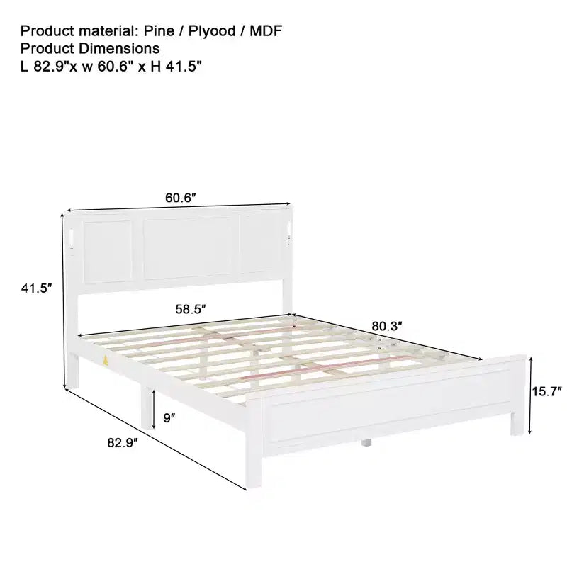 Modern Wood Frame Bed with Tall-Panel Headboard, Platform Bed, Multiple Sizes