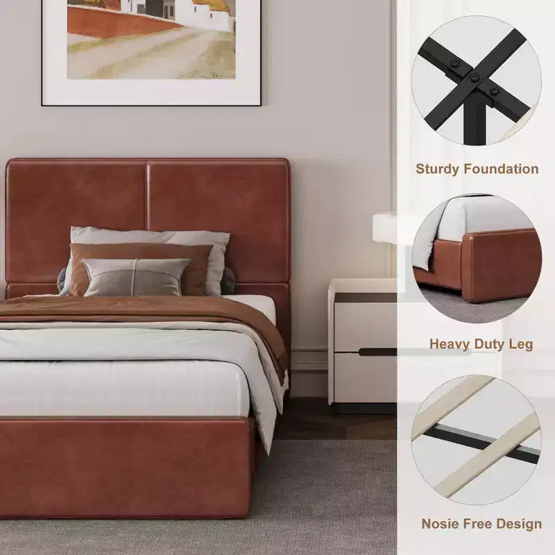 Cadre de lit plateforme rembourré avec support à lattes en bois pour chambre à coucher