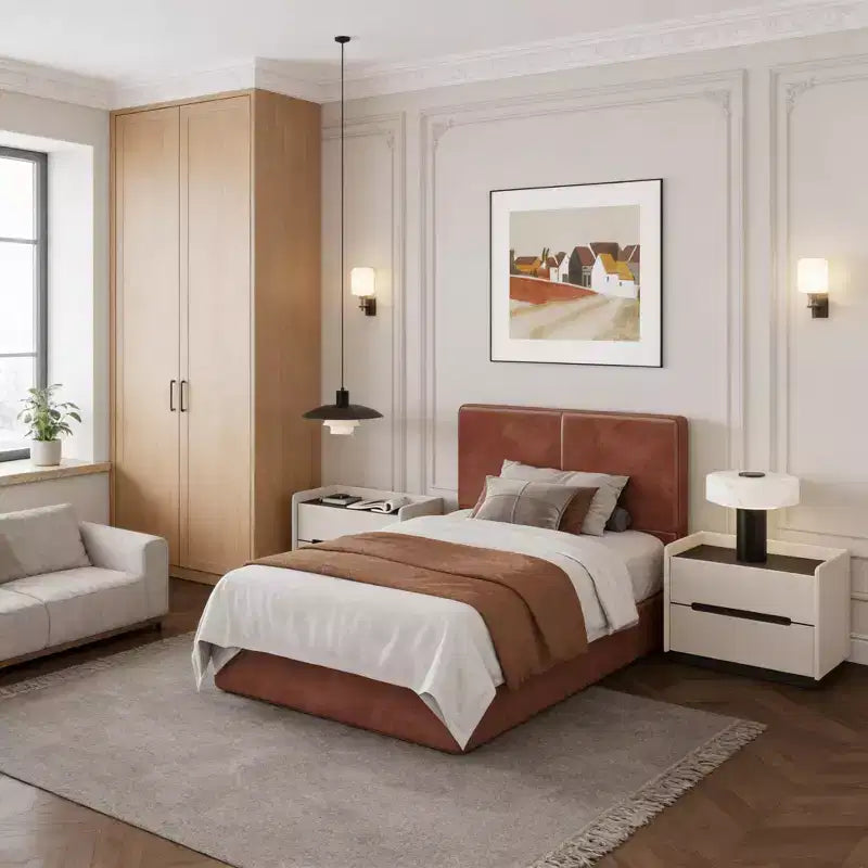 Cadre de lit plateforme rembourré avec support à lattes en bois pour chambre à coucher
