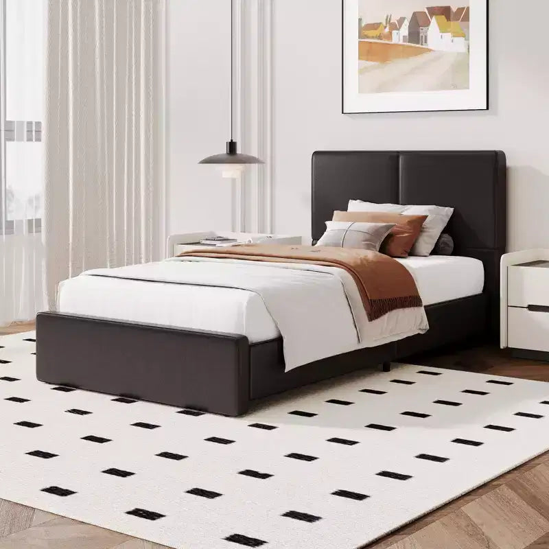 Cadre de lit plateforme rembourré avec support à lattes en bois pour chambre à coucher