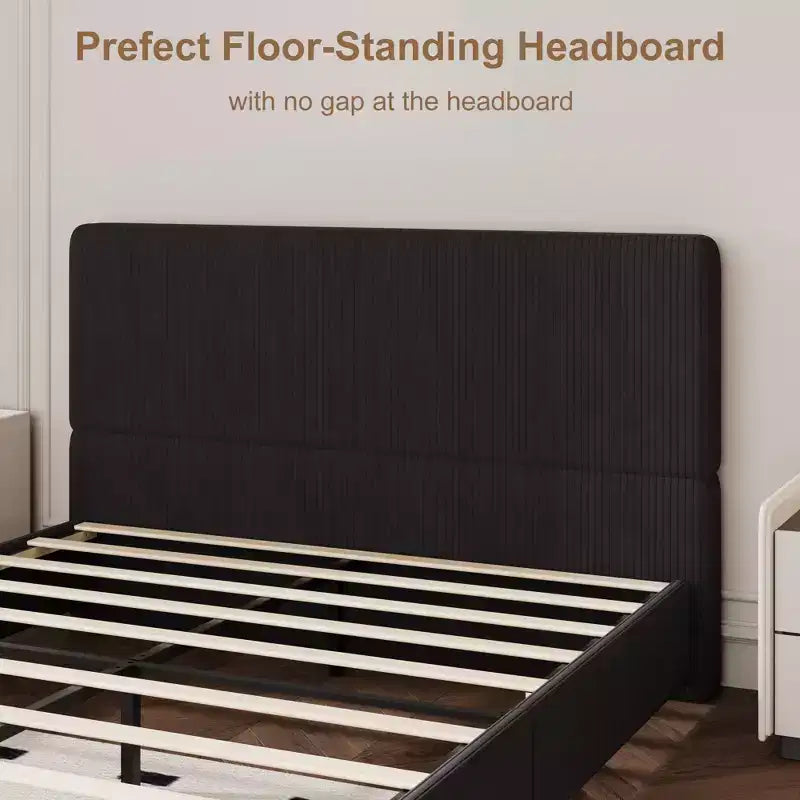 Upholstered Platform Bed Frame with Wood Slat Support for Bedroom