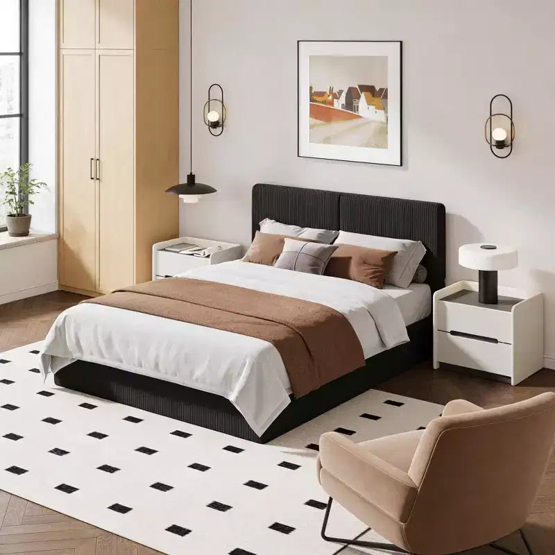 Upholstered Platform Bed Frame with Wood Slat Support for Bedroom