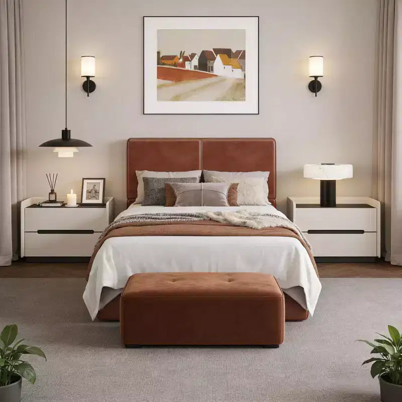 Upholstered Platform Bed Frame with Wood Slat Support for Bedroom