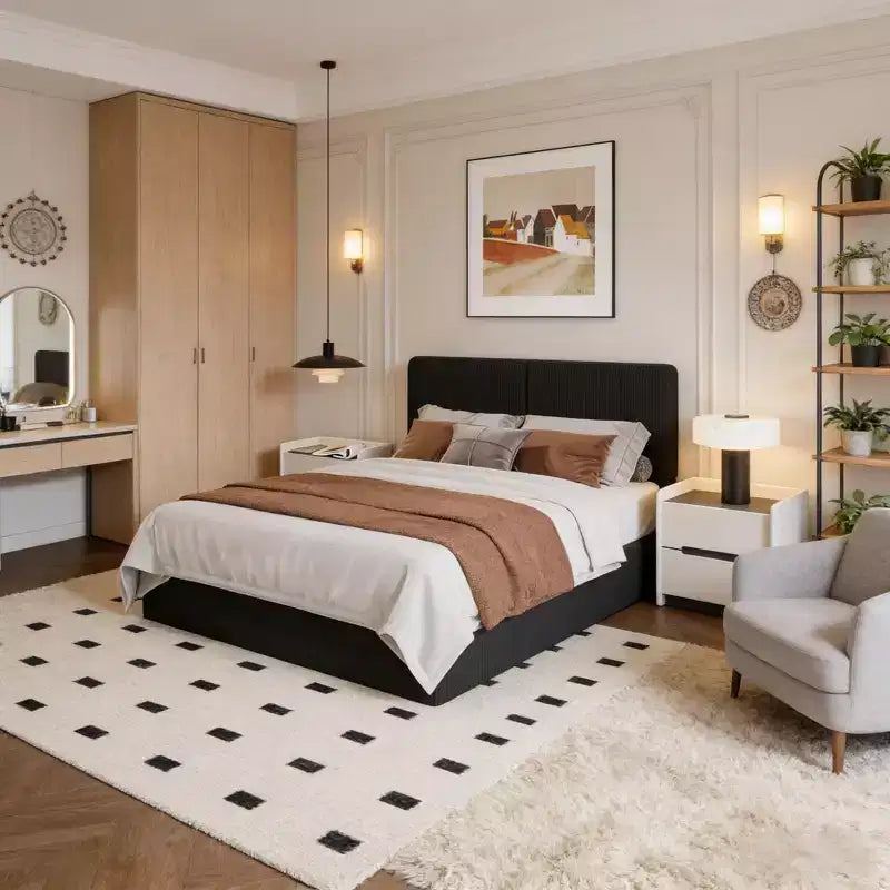 Upholstered Platform Bed Frame with Wood Slat Support for Bedroom
