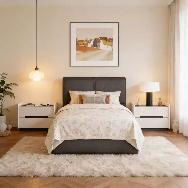 Upholstered Platform Bed Frame with Wood Slat Support for Bedroom