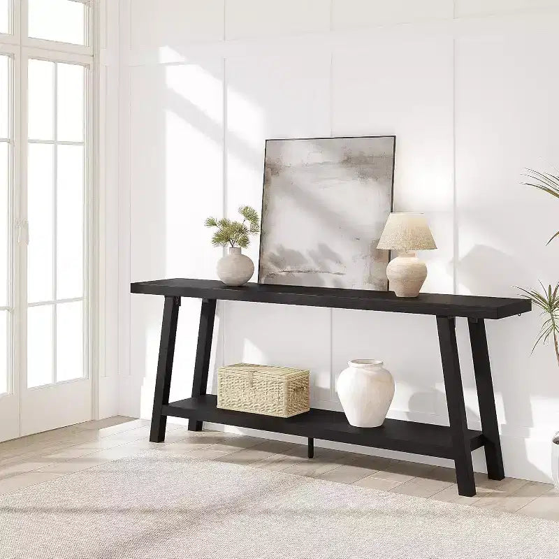 71 Long 2 Tier Farmhouse Entryway Tables - Rectangular Couch Table Behind Sofa, Accent Console Tables for Entryway, Foyer, Living Room