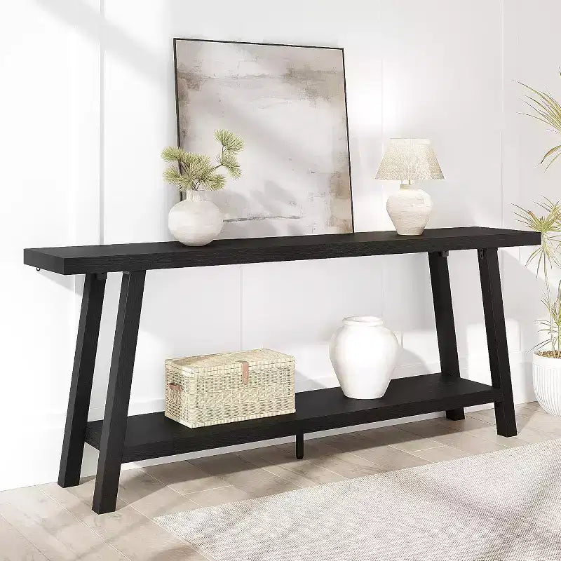 71 Long 2 Tier Farmhouse Entryway Tables - Rectangular Couch Table Behind Sofa, Accent Console Tables for Entryway, Foyer, Living Room