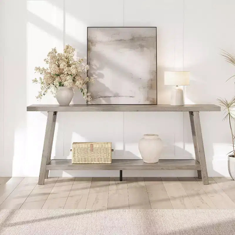 71 Long 2 Tier Farmhouse Entryway Tables - Rectangular Couch Table Behind Sofa, Accent Console Tables for Entryway, Foyer, Living Room
