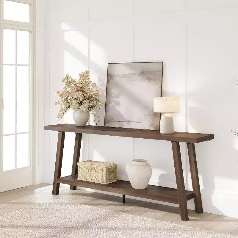 71 Long 2 Tier Farmhouse Entryway Tables - Rectangular Couch Table Behind Sofa, Accent Console Tables for Entryway, Foyer, Living Room