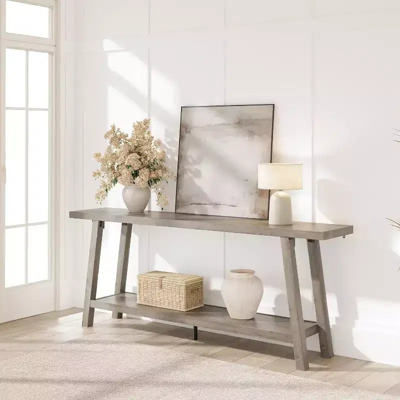 71 Long 2 Tier Farmhouse Entryway Tables - Rectangular Couch Table Behind Sofa, Accent Console Tables for Entryway, Foyer, Living Room