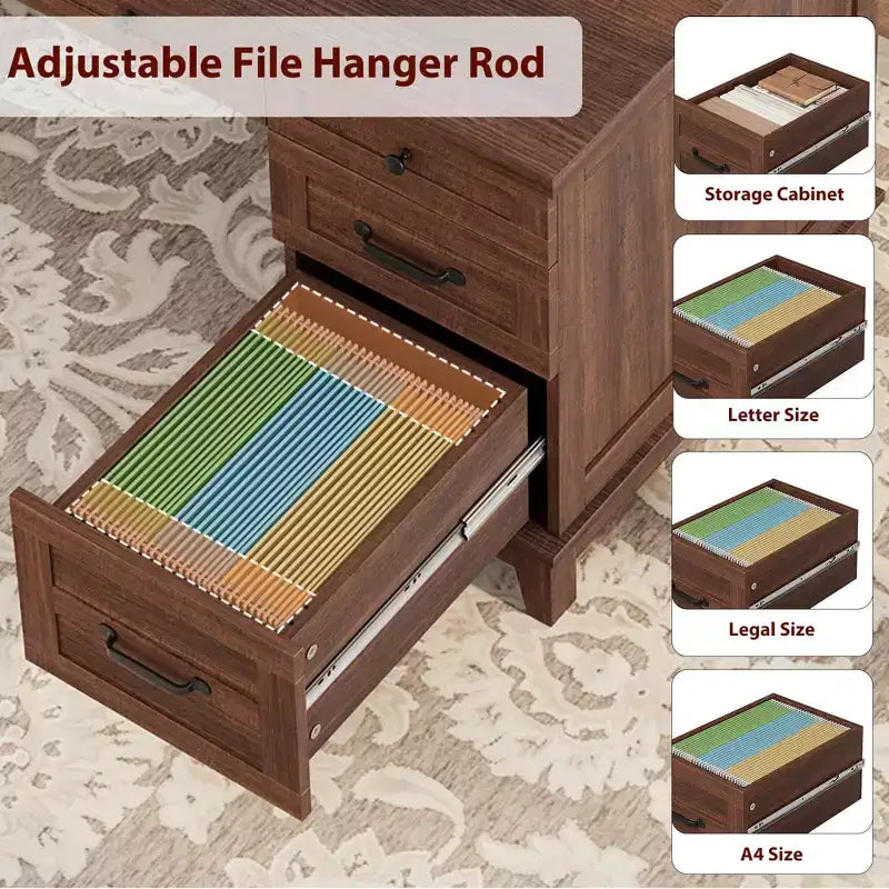 Bureau double rustique en bois avec 4 tiroirs classeurs, poste de travail double pour bureau à domicile