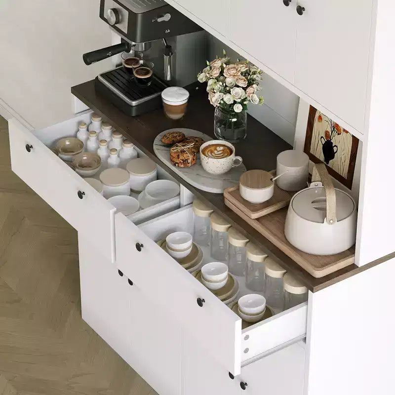 71 Tall Kitchen Pantry Storage Cabinet with Charging Station, 47 Wide Kitchen Hutch with Microwave Stand, Food Pantry Cabinet for Dining Room