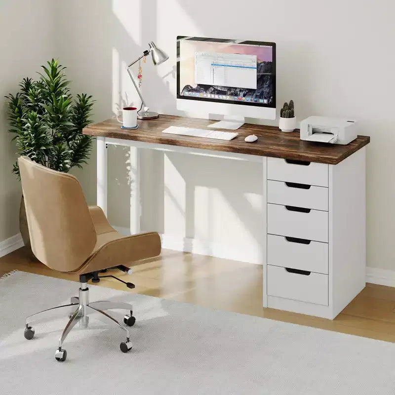 47 Computer Desk with 5 Drawers, Wooden Home Office Desk with Storage, Modern Laptop Desk Writing Table for Small Spaces, Home Office, Bedroom