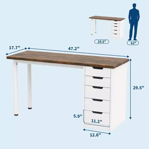 47 Computer Desk with 5 Drawers, Wooden Home Office Desk with Storage, Modern Laptop Desk Writing Table for Small Spaces, Home Office, Bedroom