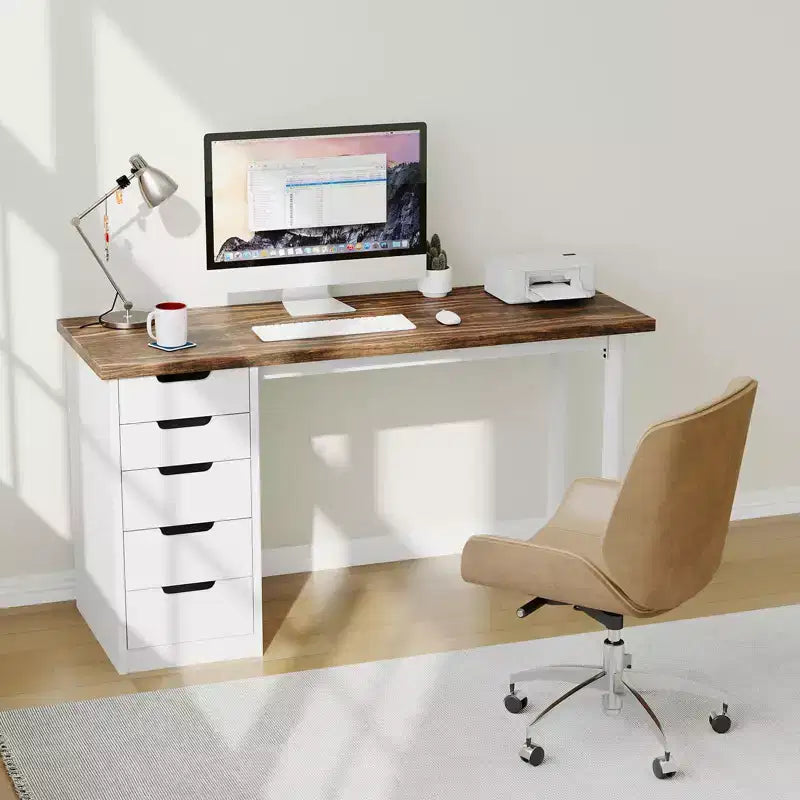 47 Computer Desk with 5 Drawers, Wooden Home Office Desk with Storage, Modern Laptop Desk Writing Table for Small Spaces, Home Office, Bedroom