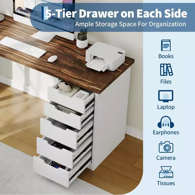 47 Computer Desk with 5 Drawers, Wooden Home Office Desk with Storage, Modern Laptop Desk Writing Table for Small Spaces, Home Office, Bedroom