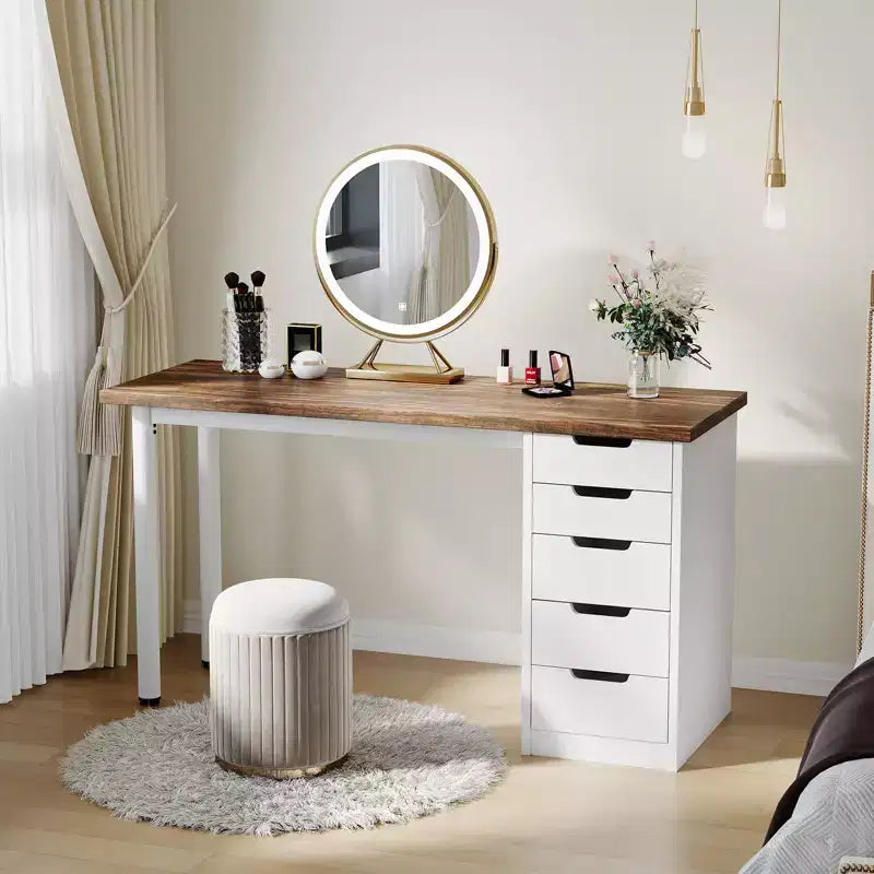 47 Computer Desk with 5 Drawers, Wooden Home Office Desk with Storage, Modern Laptop Desk Writing Table for Small Spaces, Home Office, Bedroom