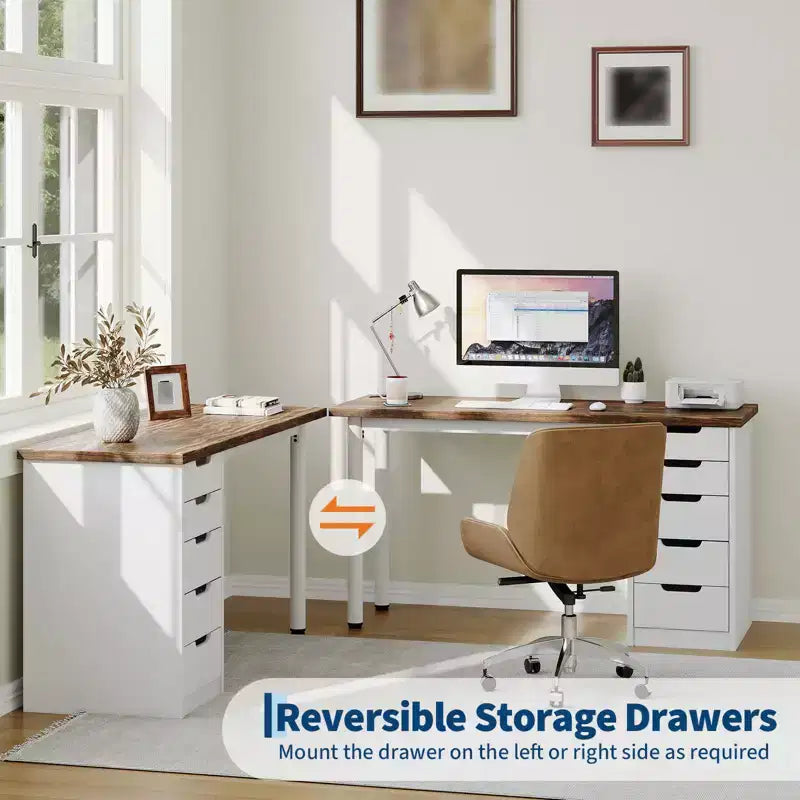 47 Computer Desk with 5 Drawers, Wooden Home Office Desk with Storage, Modern Laptop Desk Writing Table for Small Spaces, Home Office, Bedroom