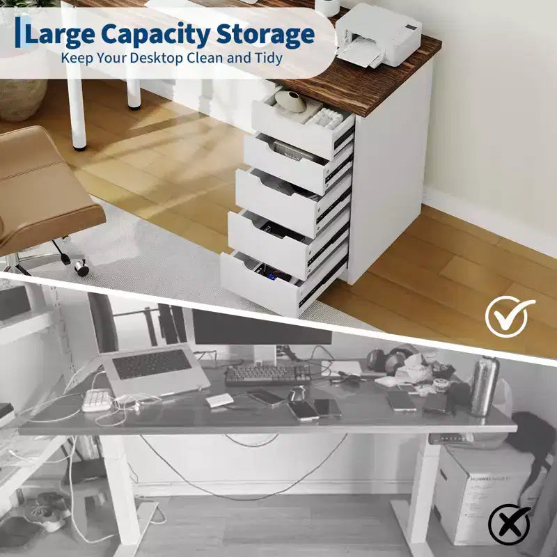 47 Computer Desk with 5 Drawers, Wooden Home Office Desk with Storage, Modern Laptop Desk Writing Table for Small Spaces, Home Office, Bedroom