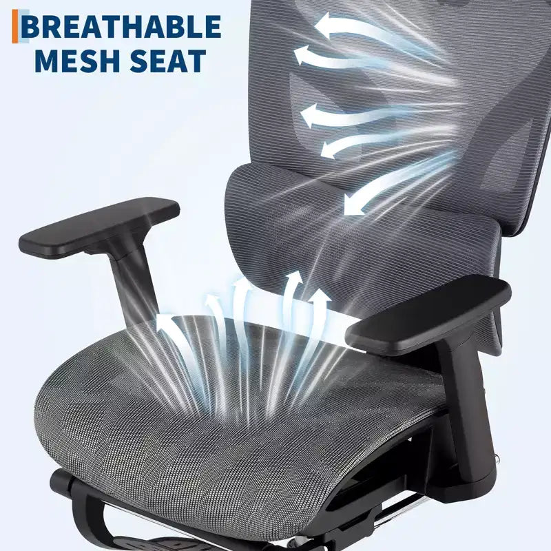 3rd Gen Ergonomic Mesh Office Chair - 4D Adjustable Armrests, Lumbar Support & Footrest, High Back Desk Chair for Home Office(1-Pack)