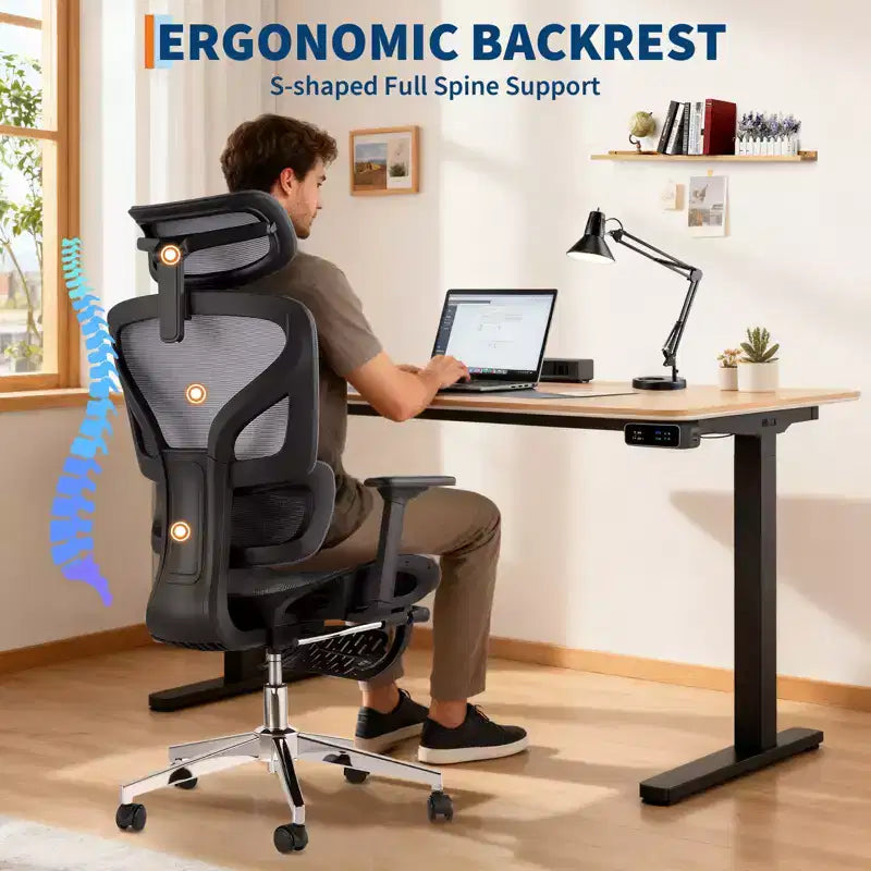 3rd Gen Ergonomic Mesh Office Chair - 4D Adjustable Armrests, Lumbar Support & Footrest, High Back Desk Chair for Home Office(1-Pack)