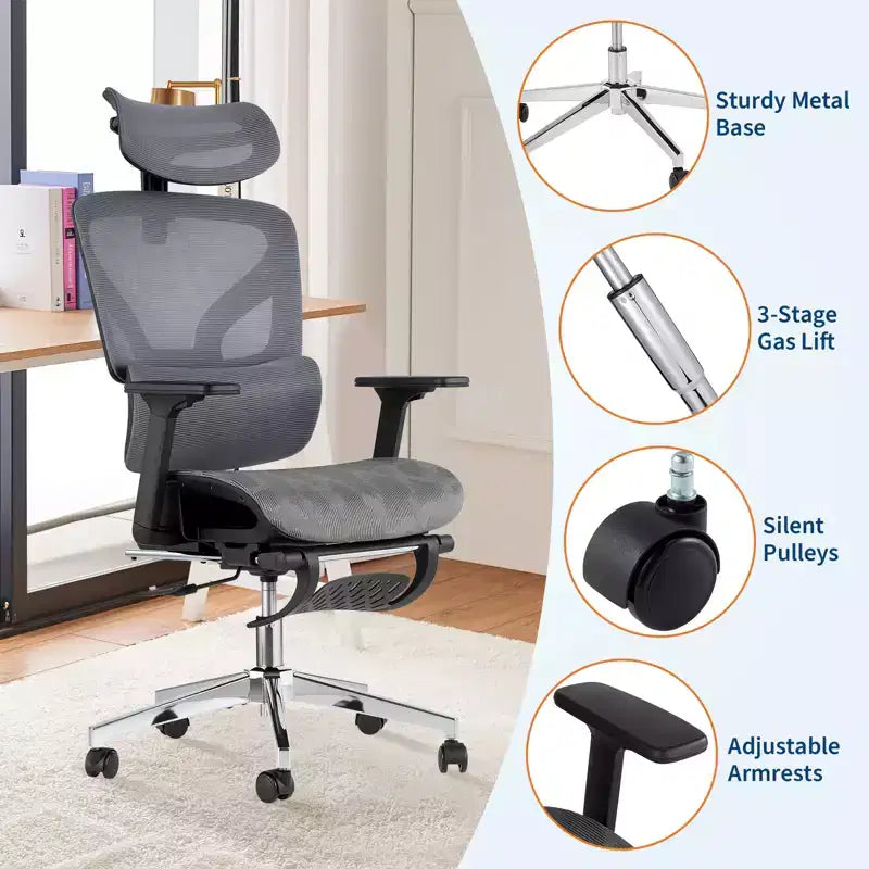 3rd Gen Ergonomic Mesh Office Chair - 4D Adjustable Armrests, Lumbar Support & Footrest, High Back Desk Chair for Home Office(1-Pack)