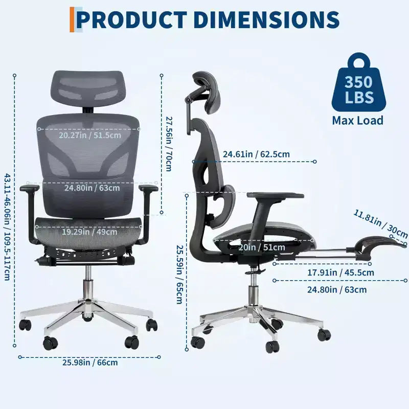 3rd Gen Ergonomic Mesh Office Chair - 4D Adjustable Armrests, Lumbar Support & Footrest, High Back Desk Chair for Home Office(1-Pack)