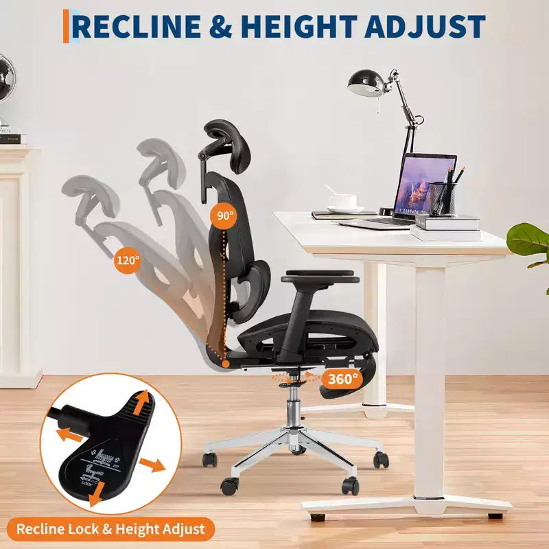 3rd Gen Ergonomic Mesh Office Chair - 4D Adjustable Armrests, Lumbar Support & Footrest, High Back Desk Chair for Home Office(1-Pack)