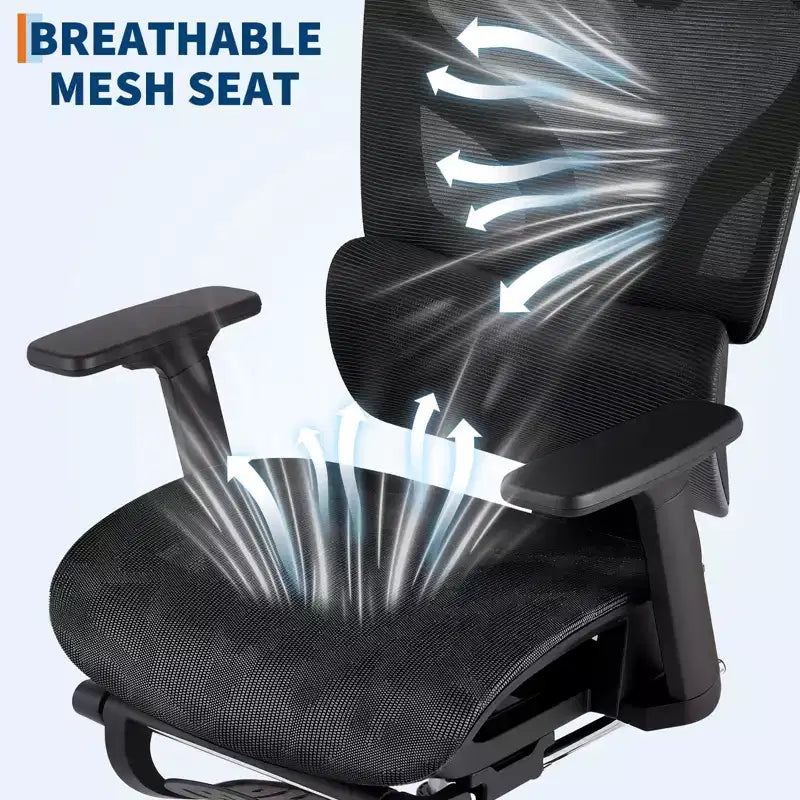 3rd Gen Ergonomic Mesh Office Chair - 4D Adjustable Armrests, Lumbar Support & Footrest, High Back Desk Chair for Home Office(1-Pack)