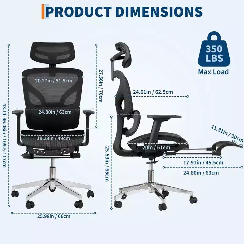 3rd Gen Ergonomic Mesh Office Chair - 4D Adjustable Armrests, Lumbar Support & Footrest, High Back Desk Chair for Home Office(1-Pack)