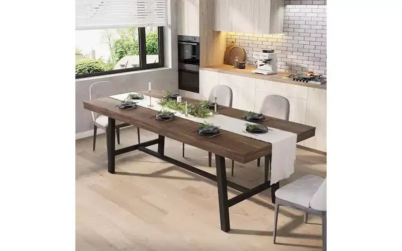 63-83" Extendable Dining Table, Industrial Rectangular, Seats 6-8, Heavy Duty Metal Frame