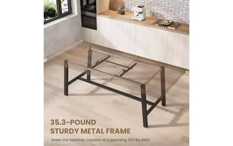 63-83" Extendable Dining Table, Industrial Rectangular, Seats 6-8, Heavy Duty Metal Frame