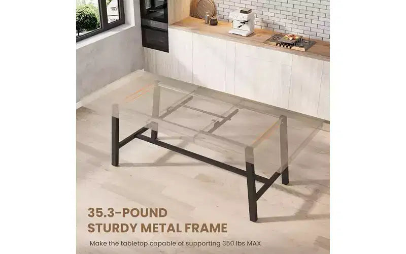 63-83" Extendable Dining Table, Industrial Rectangular, Seats 6-8, Heavy Duty Metal Frame