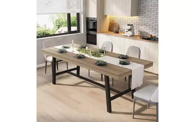 63-83" Extendable Dining Table, Industrial Rectangular, Seats 6-8, Heavy Duty Metal Frame