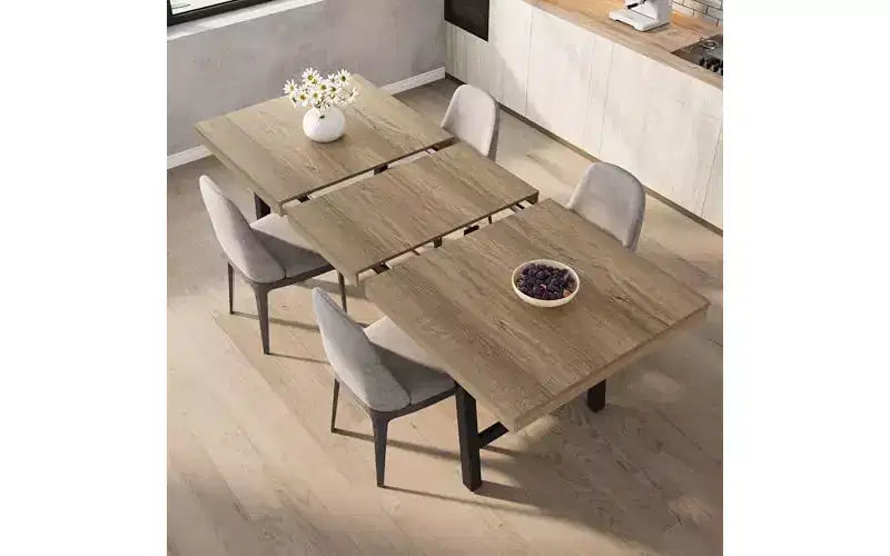 63-83" Extendable Dining Table, Industrial Rectangular, Seats 6-8, Heavy Duty Metal Frame