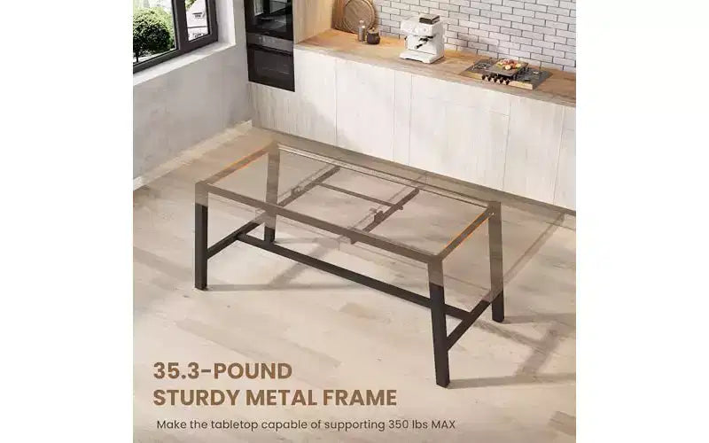 63-83" Extendable Dining Table, Industrial Rectangular, Seats 6-8, Heavy Duty Metal Frame